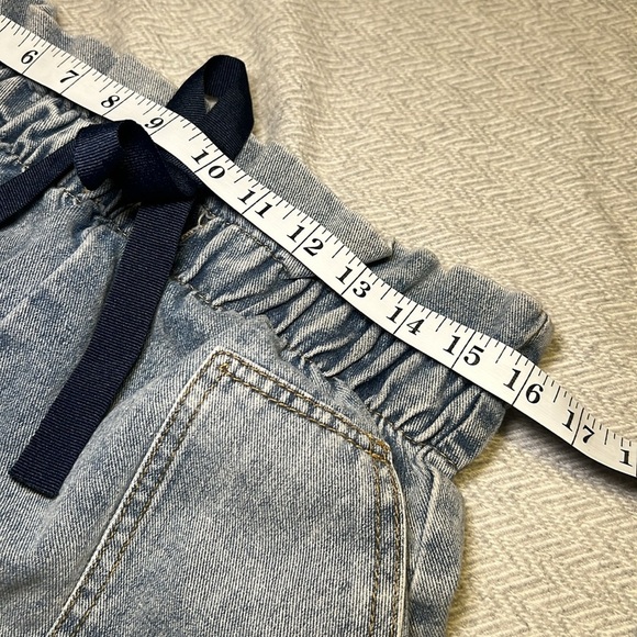 TEMT Paper bag Waist Light Blue Jean Shorts with Navy Tie. - Picture 9 of 12